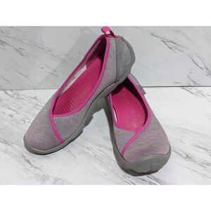 Crocs Women's Heather Gray Fabric Hot Pink Trim Slip-On Ballet Flat Shoes Size 8
